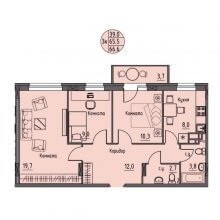 3-комн. квартира в ЖК Волна, 66.60 м²