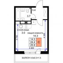 Студии в ЖК Ракурс, 25.90 м²