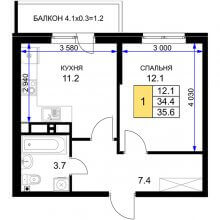 1-комн. квартира в ЖК Ракурс, 35.60 м²