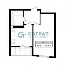 1-комн. квартира в ЖК Соград, 45.06 м²