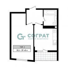1-комн. квартира в ЖК Соград, 39.00 м²