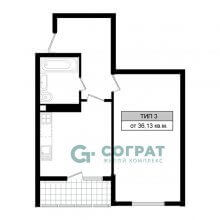 1-комн. квартира в ЖК Соград, 36.13 м²