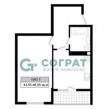 1-комн. квартира в ЖК Соград, 46.05 м²