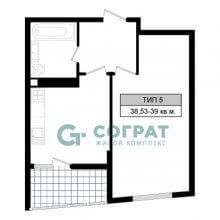 1-комн. квартира в ЖК Соград, 39.00 м²
