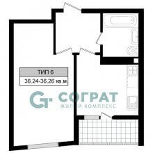 1-комн. квартира в ЖК Соград, 36.26 м²