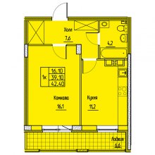 1-комн. квартира в ЖК Дом в Бершетском переулке, 42.40 м²