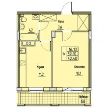 1-комн. квартира в ЖК Дом в Бершетском переулке, 42.40 м²