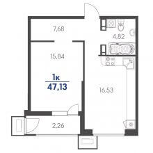 1-комн. квартира в ЖК Стрижи, 47.13 м²