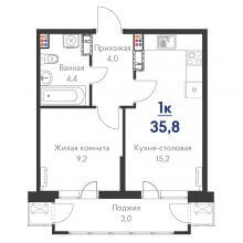 1-комн. квартира в ЖК Стрижи, 35.80 м²