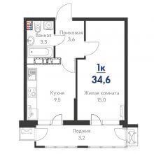 1-комн. квартира в ЖК Стрижи, 34.60 м²