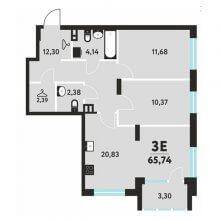3-комн. евро квартира в ЖК Маасдам, 65.74 м²