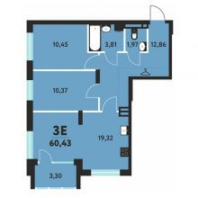 3-комн. евро квартира в ЖК Маасдам, 60.43 м²