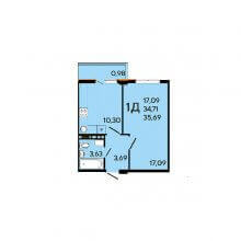 1-комн. квартира в ЖК Краски, 35.69 м²