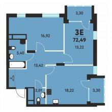3-комн. евро квартира в ЖК Маасдам, 72.49 м²