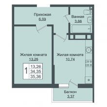 1-комн. квартира в ЖК Зелёный театр, 35.36 м²