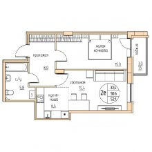 2-комн. евро квартира в ЖК Спринтер, 52.10 м²