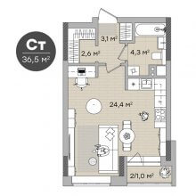 Студии в ЖК Счастье, 36.50 м²