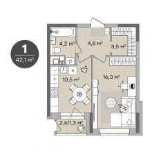 1-комн. квартира в ЖК Счастье, 42.10 м²