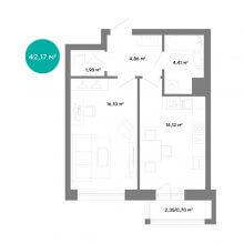 1-комн. квартира в ЖК Счастье, 42.17 м²