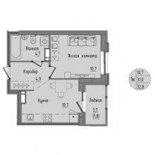 1-комн. квартира в ЖК Капучино, 32.08 м²