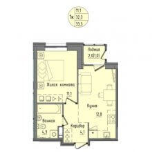 1-комн. квартира в ЖК Капучино, 33.30 м²