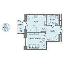 1-комн. квартира в ЖК Капучино, 33.50 м²