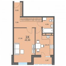 1-комн. квартира в ЖК Сага, 43.30 м²