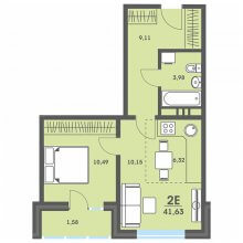 2-комн. евро квартира в ЖК Сага, 41.63 м²