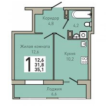 1-комн. квартира в ЖК Все свои, 35.10 м²