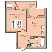 1-комн. квартира в ЖК Все свои, 35.20 м²