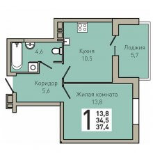 1-комн. квартира в ЖК Все свои, 37.40 м²