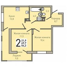 2-комн. квартира в ЖК Все свои, 54.20 м²