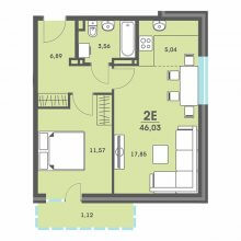 2-комн. евро квартира в ЖК Сага, 46.03 м²