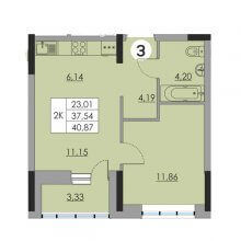 2-комн. евро квартира в ЖК Ньютон, 40.87 м²