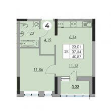 2-комн. евро квартира в ЖК Ньютон, 40.87 м²