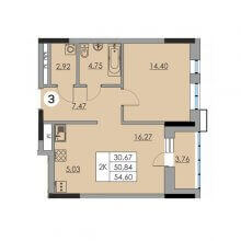 2-комн. евро квартира в ЖК Ньютон, 54.60 м²