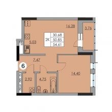 2-комн. евро квартира в ЖК Ньютон, 54.61 м²