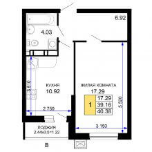 1-комн. квартира в ЖК Дом на Московской, 40.38 м²