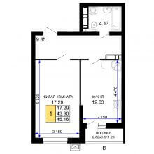 1-комн. квартира в ЖК Дом на Московской, 45.16 м²