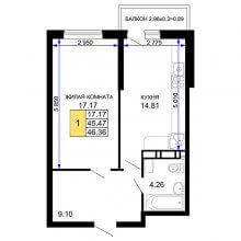 1-комн. квартира в ЖК Дом на Московской, 46.36 м²