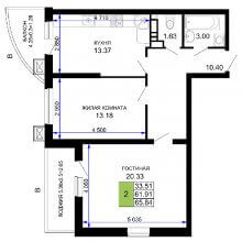 2-комн. квартира в ЖК Дом на Московской, 65.84 м²
