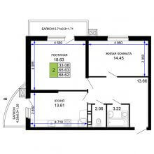 2-комн. квартира в ЖК Дом на Московской, 68.62 м²