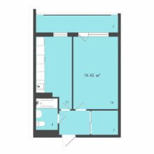 1-комн. квартира в ЖК Дом на Яблочкова 3, 45.00 м²