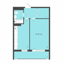 1-комн. квартира в ЖК Дом на Яблочкова 3, 45.00 м²