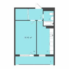 1-комн. квартира в ЖК Дом на Яблочкова 3, 45.00 м²