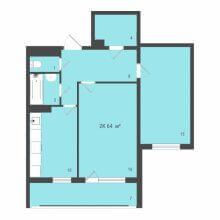 2-комн. квартира в ЖК Дом на Яблочкова 3, 64.00 м²
