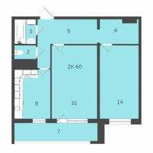 2-комн. квартира в ЖК Дом на бульваре, 60.00 м²