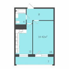 1-комн. квартира в ЖК Дом на Адмирала Ушакова 65, 42.00 м²