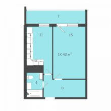 1-комн. квартира в ЖК Дом на Адмирала Ушакова 65, 42.00 м²