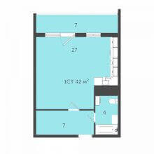 Студия в ЖК Дом на Адмирала Ушакова 65, 42.00 м²